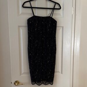 Aidan Mattox Black Sheath Midi Dress with Spaghetti Straps